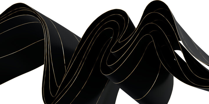 Elegant Flowing Black Fabric Waves with Golden Edges