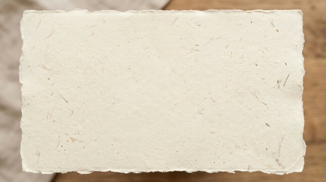 Textured Handmade Paper with Rough Edges on Wooden Surface