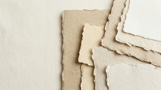 Stack of Textured Handmade Paper in Neutral Beige and White Tones for Craft and Design Projects