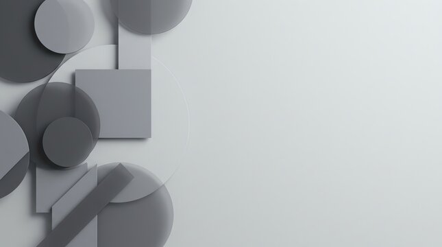 Abstract Gray Geometric Pattern on White Background with Circular and Rectangular Shapes