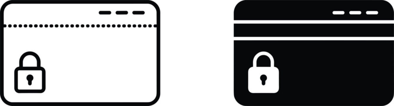Secure website browser interface window line and glyph icon with padlock cyber data safety protection vector