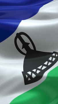 Vertical Lesotho Flag Animation with Realistic Fabric Texture, Wind Motion and Subtle Grunge Background