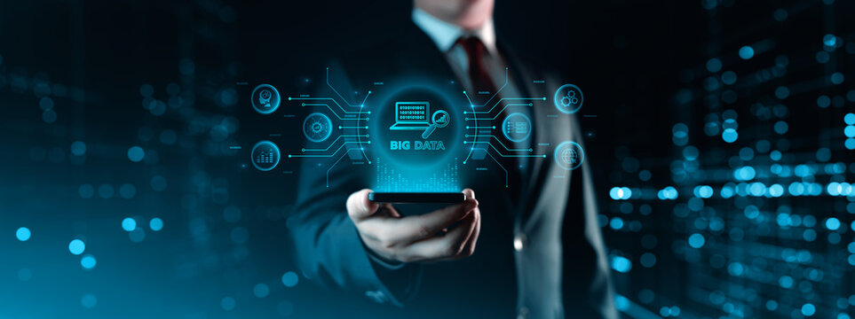 Businessman Using Big Data Analytics on Futuristic Digital Interface