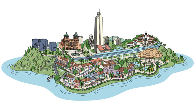 Medellin Colombia City Landmarks Isometric Vector Illustration
