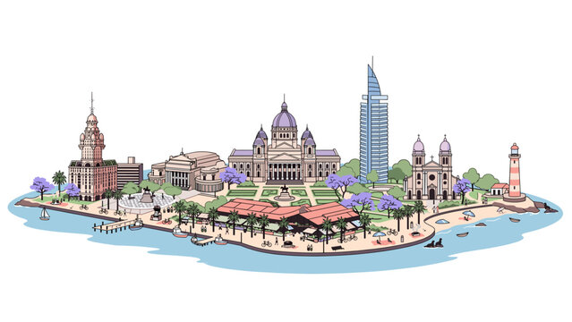 Montevideo Uruguay City Skyline Landmarks Vector Illustration