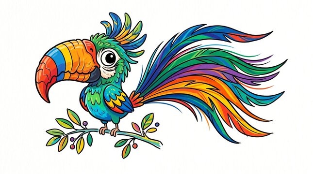 Colorful Cartoon Toucan Illustration on White Background