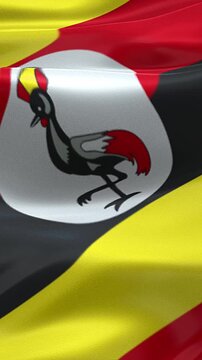 Vertical Uganda Flag Animation with Realistic Fabric Texture, Wind Motion and Subtle Grunge Background