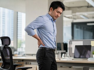 Fototapeta premium Office Worker Experiencing Lower Back Pain After Prolonged Sitting at Desk