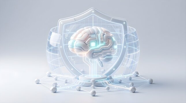Modern 3D concept showing AI-powered cybersecurity, digital protection, secure data, and intelligent threat prevention.