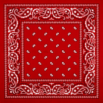 Classic red bandana textile pattern highlighting a clean dotted inner boundary and rich scrolling borders