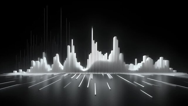 Abstract white bar graph visualization on a dark background.