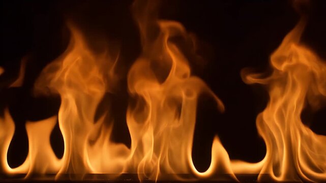 A close-up, triptych view of dancing orange flames against a dark background.