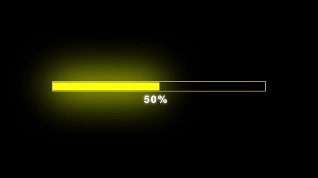 glow yellow Loading process progress loading bar animation icon on black background.