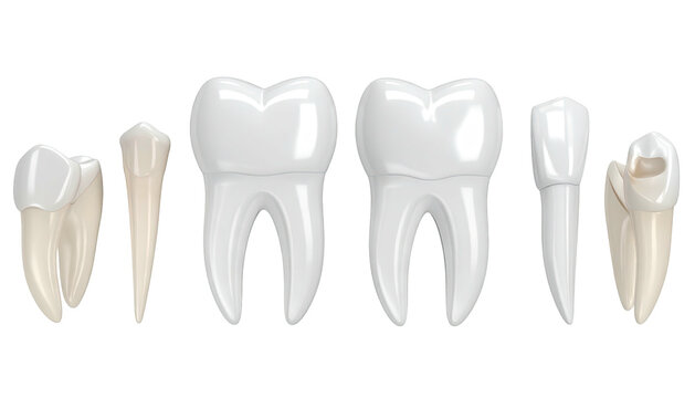 Tooth enamel. Molar and incisor, showing tooth structure on black