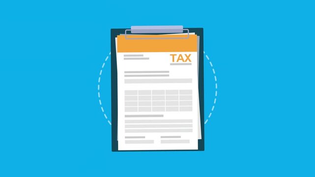Tax form motion graphic displays important financial information and documents for accounting and business concept.