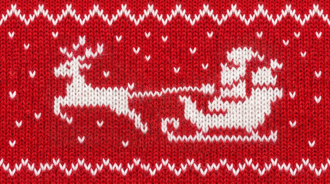 Seamless christmas pattern with santa claus and reindeer in knitted style