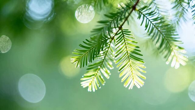 Closeup of green pine needles with bokeh