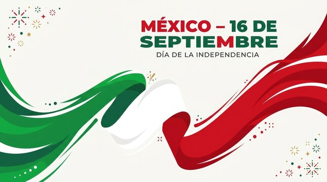 Mexico 16 de Septiembre Dia de la Independencia clean abstract green white red wave banner