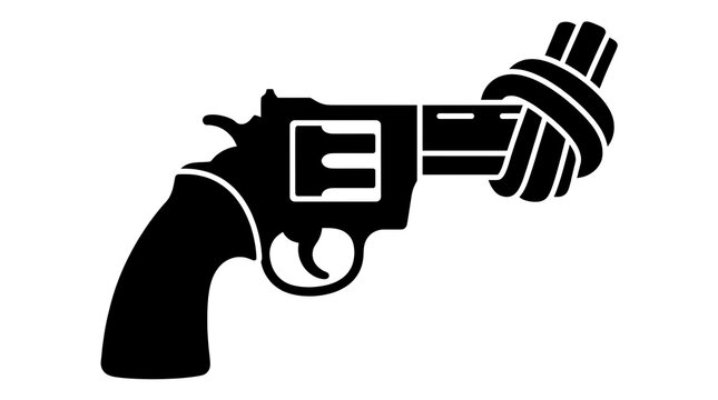 Revolver with knotted barrel silhouette symbolizing non-violence
