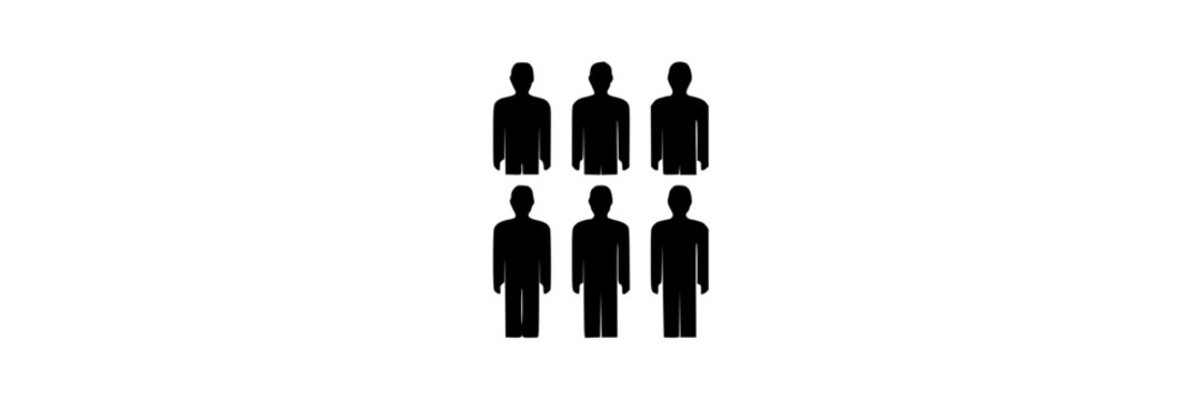 Human Figures, Minimalist Vector Illustration of Six Identical People, Balanced Response Concept