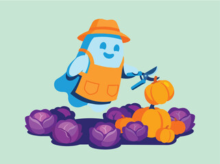 Fototapeta premium Happy Gardener Harvesting Pumpkins Vector Illustration