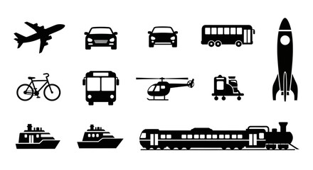 Obraz premium Collection of transportation vehicle silhouettes in a flat black style silhouette