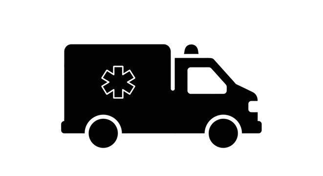 Ambulance vehicle with star of life emblem black silhouette