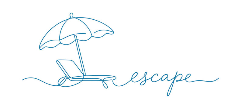 World Tourism Day. A sketch of a chaise longue with an umbrella, created as a continuous line drawing, logo.