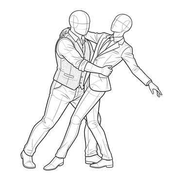 Hand drawn sketch of two grooms base first dance 3/4 view.