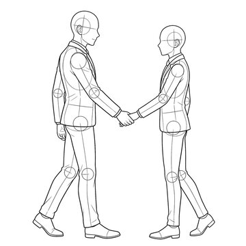 Hand drawn sketch of groom leading groom profile view isolated.