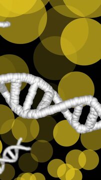 Animation of dna strands spinning over glowing spots on dark background