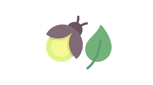 Firefly insect with a green leaf illustration.