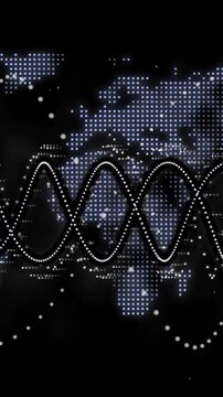 Animation of dna strand spinning and data processing over world map
