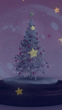 Animation of stars falling over snow globe on grey background