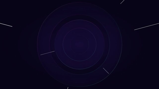 Abstract concentric circles ripple animation with fast moving light streaks, dark space hyperspeed tunnel motion graphic background