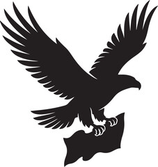 Obraz premium Majestic eagle silhouette with spreading wings, powerful hawk vector icon, patriotic bird of prey emblem for logo design