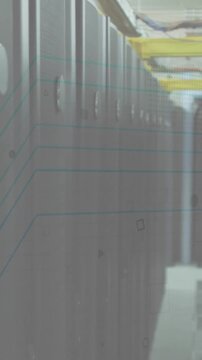 Animation of padlock and digital data processing over computer servers