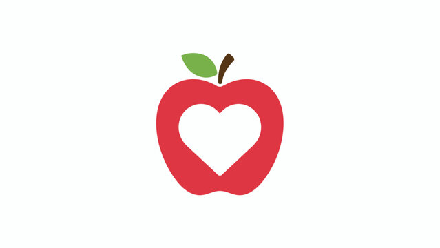 Red apple with heart shape cut out isolated on transparent background