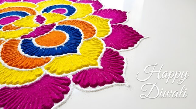 Happy diwali colorful floral rangoli on white background, isolated on white background