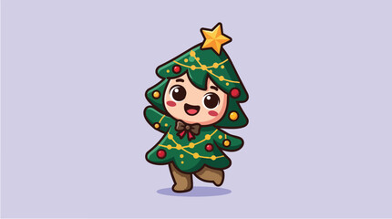 Naklejka premium Decorated fir tree mascot character 202608270206