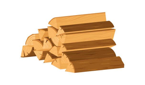 Flat wood log stack icon in brown. Neat firewood pile as simple woodpile graphic with split tree trunk pieces and chopped wood log group. Clean wooden stack for campfire or fireplace vector in warm