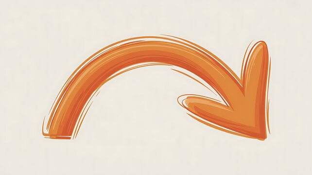 Wide arched orange crayon arrow curving from left to right. Playful hand drawn directional sketch with realistic wax finish for creative branding, school projects, and modern artistic visuals.