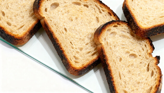 sourdough toast slices arranged diagonally on wooden board