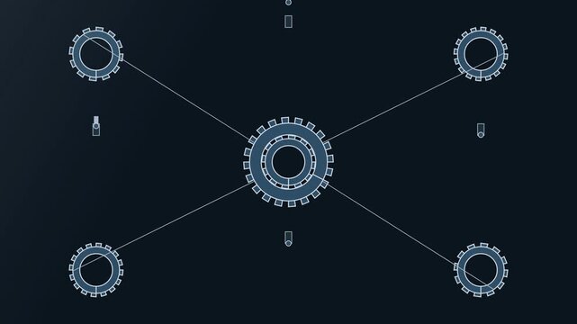 Abstract gear mechanism animation with glowing blue elements on dark background