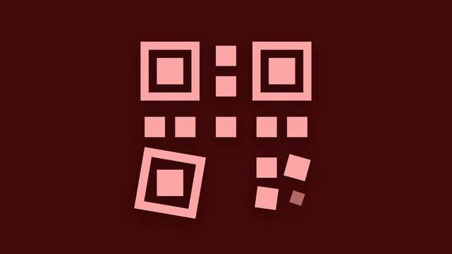 Qr code symbols glitching and breaking into pixels on dark background