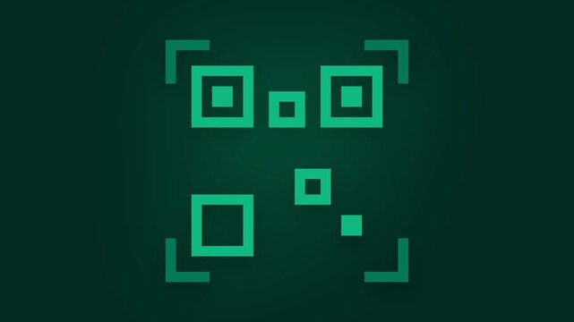 Glowing neon qr code interface elements on dark background