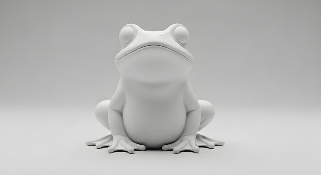 Minimalist Three Dimensional White Frog Sculpture Featuring A Smooth Matte Finish For Modern Interior Decoration And Artistic Graphic Design Display