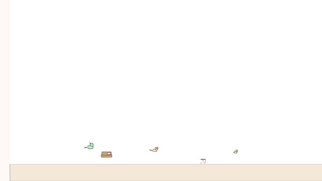 Animated bird flying over desert landscape with cacti and clouds