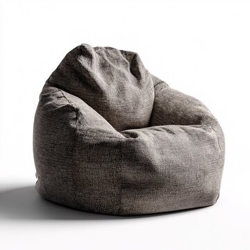 Modern textured bean bag chair. Comfortable fuzzy lounge seat for contemporary home interior.