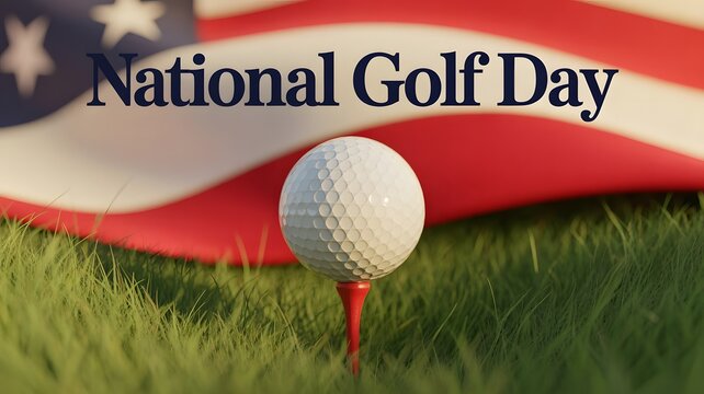 National Golf Day patriotic celebration showcasing golf ball on green grass with American flag honoring sportsmanship recreation competition and tradition